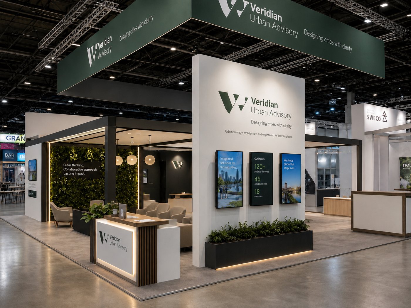 Veridian Urban Advisory exhibition stand built by Standform